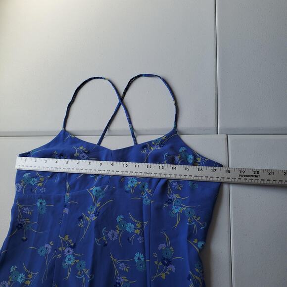 Y2K Express Dress Women 10 Blue Floral Slip Sweetheart Neck Strappy Fairy Grunge - Picture 7 of 10